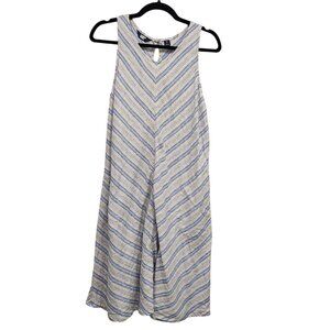 Lands End Sleeveless Striped Linen Midi Dress Keyhole Back Womens Size M 10 12